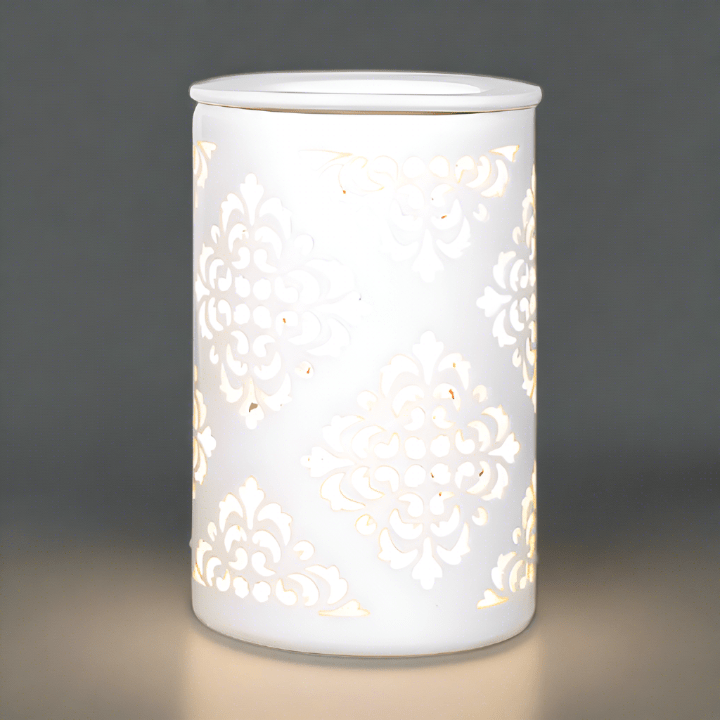 Damask Cut White Ceramic Electric Aroma Lamp - KJ's Sizzling Scentz