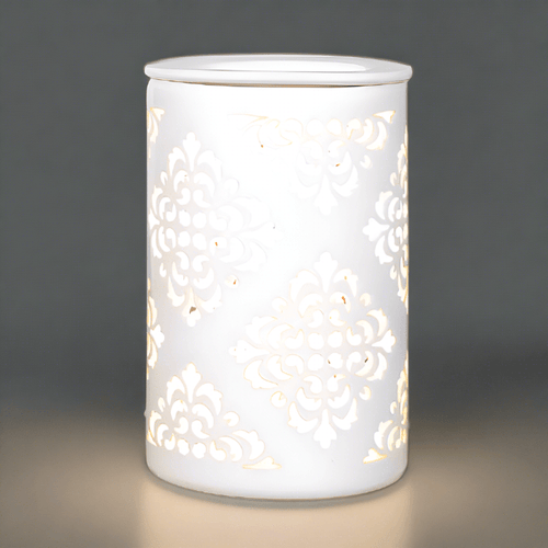 Damask Cut White Ceramic Electric Aroma Lamp - KJ's Sizzling Scentz