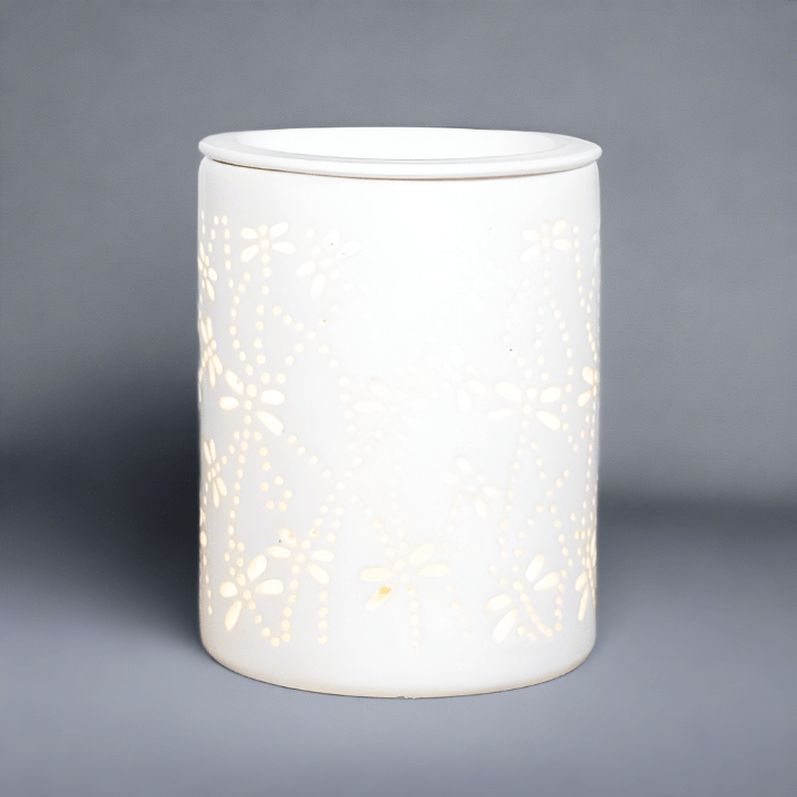 Dragonfly Cut White Ceramic Electric Aroma Lamp - KJ's Sizzling Scentz