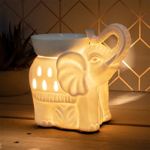 White Ceramic Elephant Aroma Lamp - KJ's Sizzling Scentz