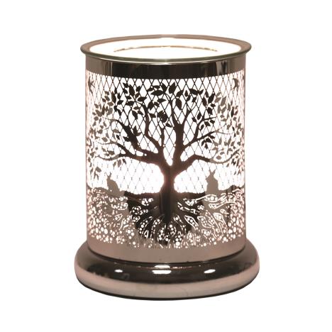 Touch Silver Silhouette Tree Of Life Electric Aroma Lamp - KJ's Sizzling Scentz