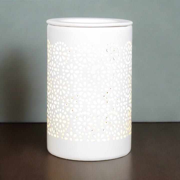 Circle Cut White Ceramic Electric Aroma Lamp - KJ's Sizzling Scentz