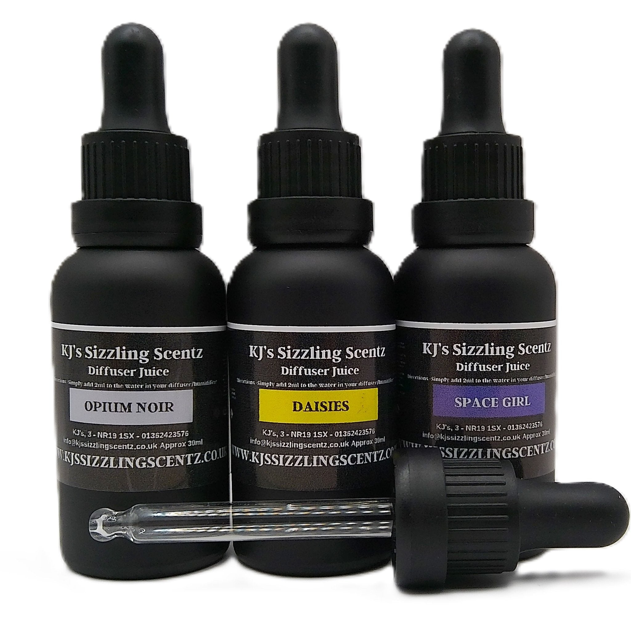 KJs Diffuser Juice 30ml bottle with pipette. - KJ's Sizzling Scentz