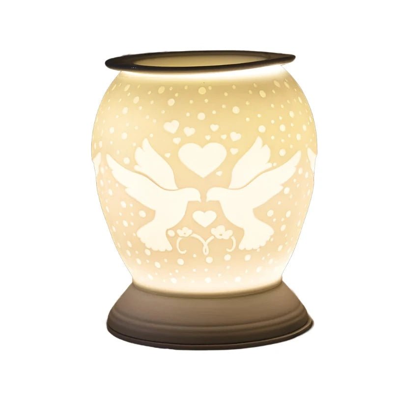 White Ceramic Love Birds Electric Aroma Lamp - KJ's Sizzling Scentz