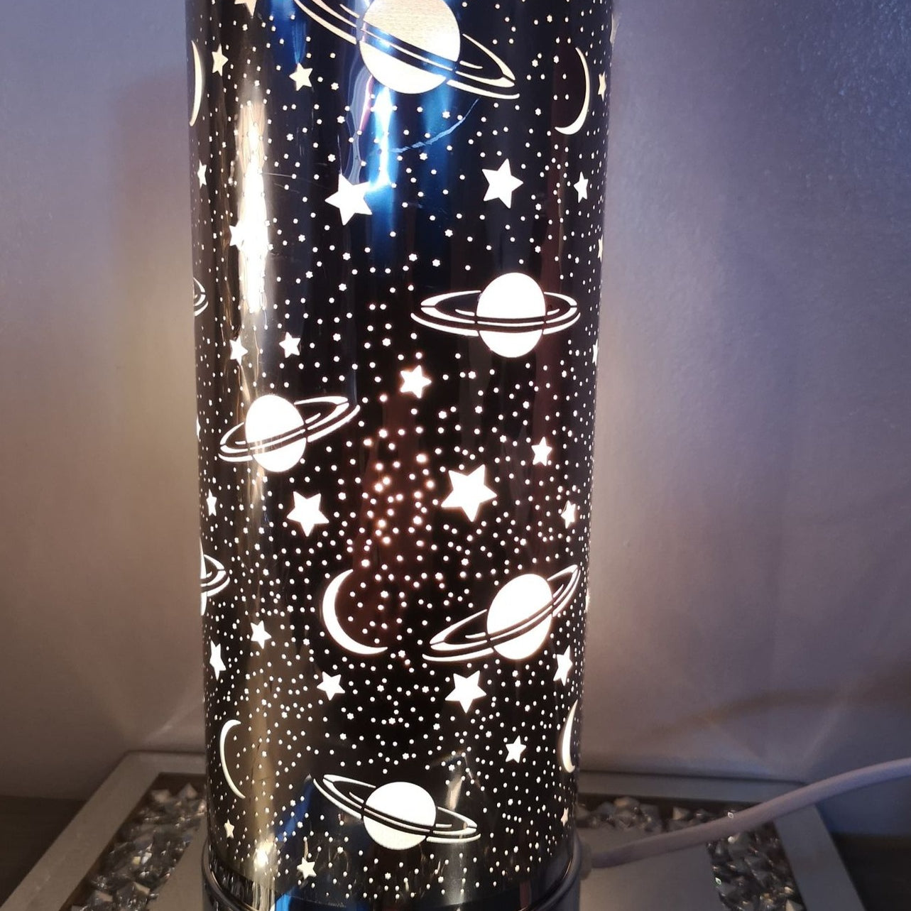Silver Tall Universe Design Touch Controlled Aroma Lamp - Stars & Moons