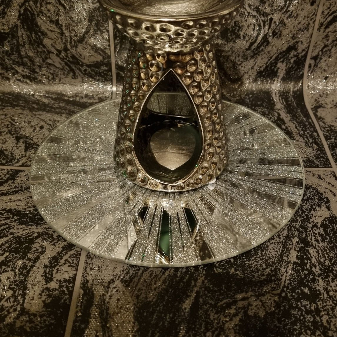 8" Silver Sparkly Mirror Plate - KJ's Sizzling Scentz