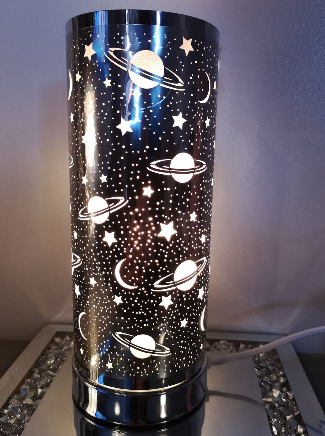 Silver Tall Universe Design Touch Controlled Aroma Lamp - Stars & Moons